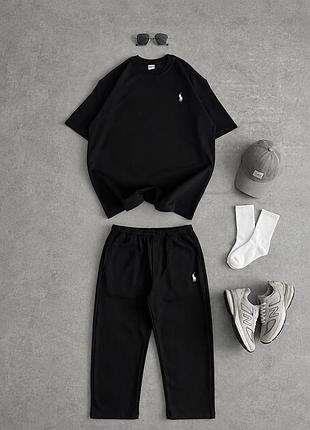 Комплект polo ralph lauren чорний, бавовняний комплект поло ральф лорен oversize, футболка та штани на кожен день xl