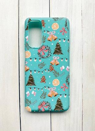 Матовий чохол на samsung galaxy m54 бірюзовий новорічний фон (принт 425)
