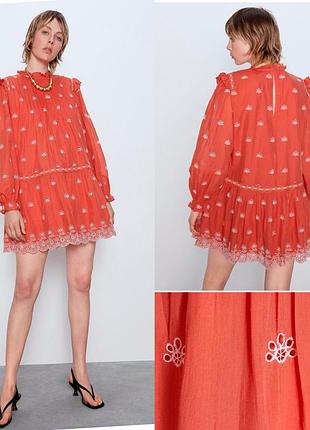 Коротка сукня з вишивкою zara бавовна