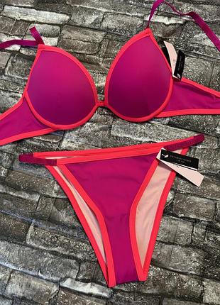 Купальник victorias secret з пуш апом  34b/75б з логотипом плавки s