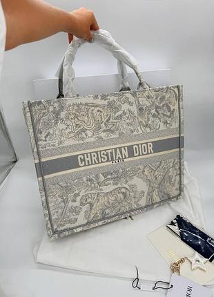 Женская сумка шоппер премиум book tote grey toile de jouy embroidery