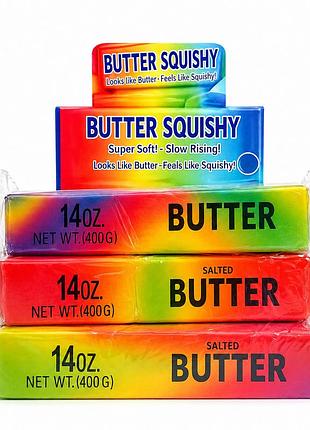 Антистрес-іграшка squishy butter rainbow масло райдужне 24 см, м'який сквіш великий