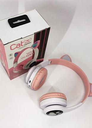 Беспроводные наушники с кошачьими ушками и rgb подсветкой cat vzv 23m. цвет: розовый