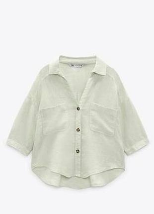 Блуза топ з льону ніжного ментолового кольору zara,p. s