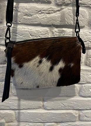 Італійська сумка натуральна шкіра та хутро теляти pony hair made in italy кросбоді