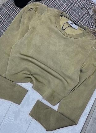 Новий в’язаний джемпер zara s тонкий джемпер короткий золотистий джемпер з об’ємними рукавами зара