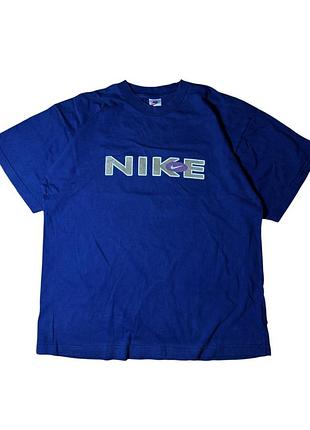 Винтажная синяя футболка nike с большим логотипом хл 90s