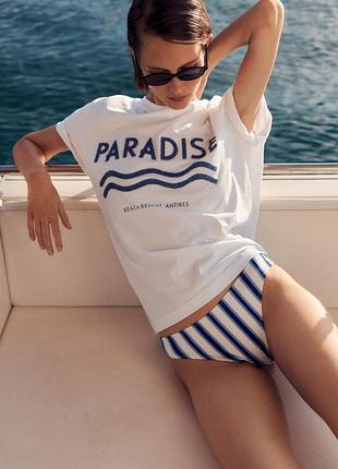 Xs h&m пряма футболка із щільного бавовняного трикотажу біла з написом paradise