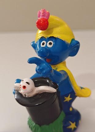 Винтажная фигурка "смурфик-волшебник" (conjuror smurf) производства bip holland. 1996 год