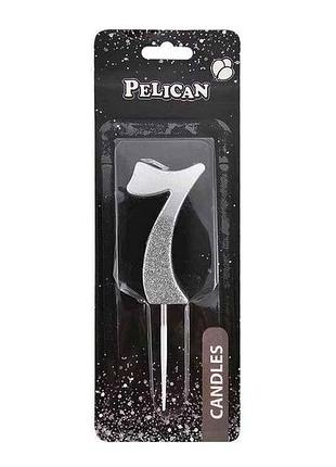 Свічка-цифра 7 5см срібло з блискітками арт.863317 тм pelican