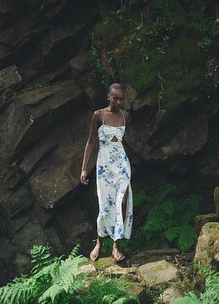 Сукня zara, сукня міді в квітковий принт , 2492/055/044, сукня в більйовому стилі з квіточним принтом