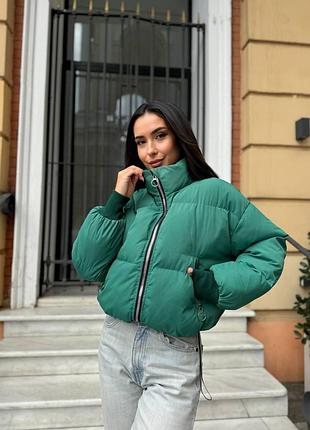 Коротка демісезонна куртка на блискавці, зелена, 48-50