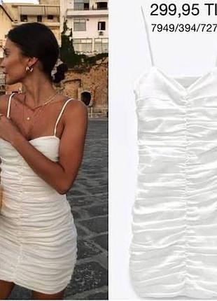 Біла міні сукня на бретелях zara