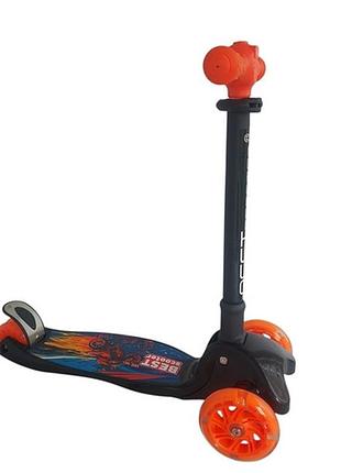 Самокат трехколесный best scooter maxi, складной руль с фарой, 4 колеса pu со светом, d=12 см (l-6503)