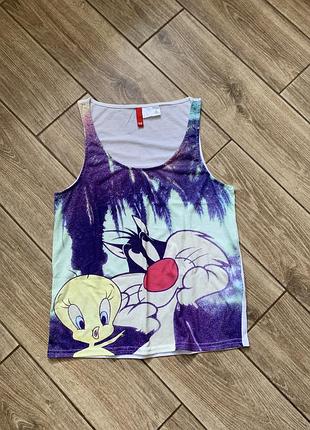 Топ з принтом looney toons від h&m, ідеальний стан