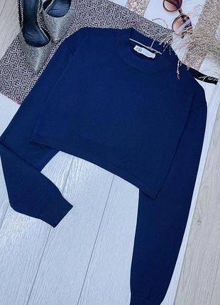 В’язаний джемпер zara xs oversize короткий джемпер прямий темно-синій джемпер зара