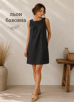 Легкое платье мини из льна и хлопка р.s