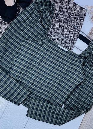 Літня блуза h&m xs коротка блуза з об’ємними рукавами тонка блуза в клітинку