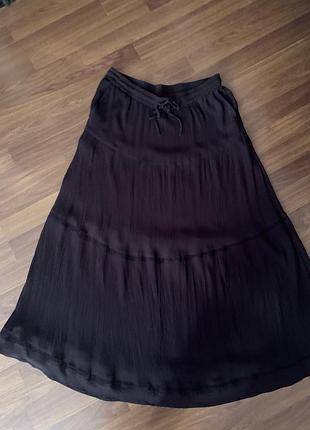 Чорна спідниця максі з кишенями, широкою гумкою зі шнурком. m&s,x, xl, віскоза, бавовна