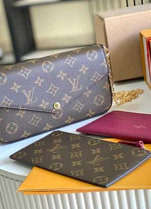 Сумка louis vuitton félicie pochette з фірмової канви monogram та золотистим ланцюжком.