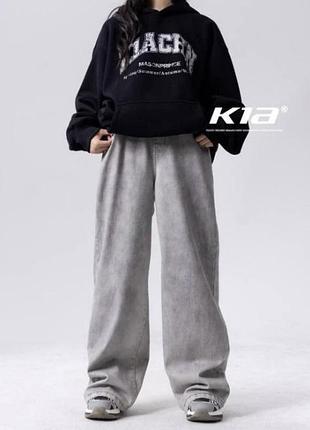 Светло серые широкие подростковые джинсы бегги багги baggy 165
