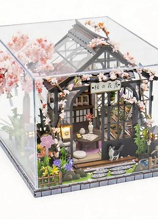 Румбокс весняна теплиця з сакурою інтер'єрний конструктор sakura greenhouse diy miniature house kit m-2621 + купол