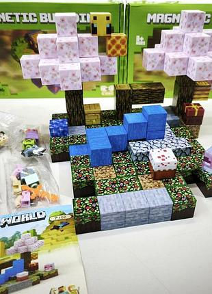 Магнітний конструктор minecraft вечірка під сакурою 128шт + 4 фігурки майнкрафт дитячий конструктор