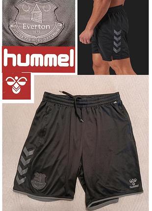 Hummel, черные спортивные шорты, с карманами и с лого футбольного клуба «эвертон».
