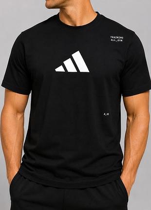 Чоловіча футболка adidas 100% бавовна,чорна ,літня с принтом /s-2xl