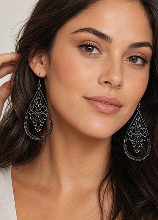 Великі сережки-підвіски в східному стилі, ажурні сережки fashion jewelry краплі