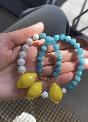 Чокер з кварцу, перлин та лимонів🍋🍋🍋