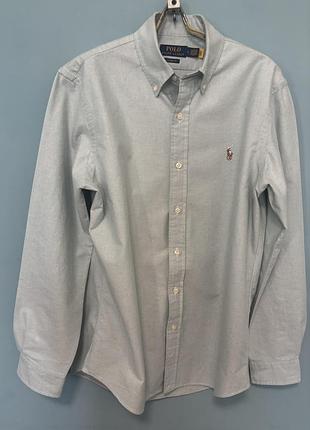 Чоловіча класична сорочка оксфорд polo ralph lauren classic fit у ніжному  мятно-блакитному відтінку.
