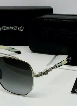Chrome hearts брендові чоловічі сонцезахисні окуляри темно-сірий градієнт у сріблястому металі в брендовому пакуванні х1