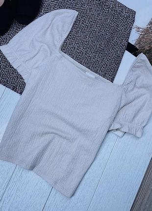 Бежевий топ h&m s літній топ жатка легкий топ з рукавами ліхтариками