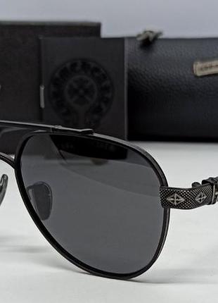 Chrome hearts брендовые очки капли мужские солнцезащитные черные в черном металле в брендовой упаковке 8187 х1