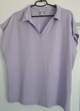 Bonprix
40/l/48
42/xl/50
женская хлопковая футболка оверсайз v_образный вырез горловины с воротником, сиреневого цвета
органический хлопок 
идеальное состояние