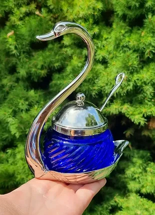 Винтажная изысканная джемница, сахарница! кобальтовое стекло.