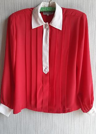 Яркая винтажная красная блузка christie &amp; jill с белым воротником (стиль 80s / preppy), р. s-m