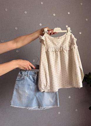Лот h&m блуза, джинсовая юбка на девочку 122 6-7 лет