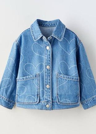 Джинсова сорочка з сердечками zara 86 см для дівчинки