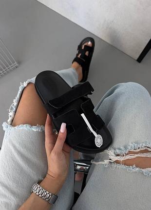 👟 шльопанці hermès chypre black suede premium/ наложка bs👟