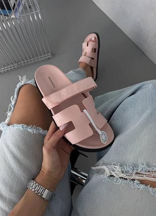 👟 шльопанці hermès chypre pale pink suede premium/ наложка bs👟