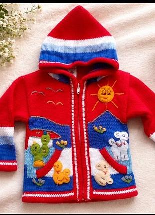 🌈🧥 в'язана кофта на блискавці з капюшоном для малюка 🧥🌈 2 р