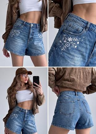 Джинсовые шорты мом с вышивкой denim by tu