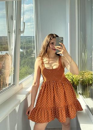 Теракотова сукня в горох з рюшею 1+1=3