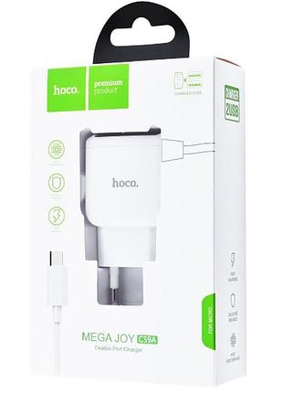 Адаптер hoco usb charger double + micro cable c59a