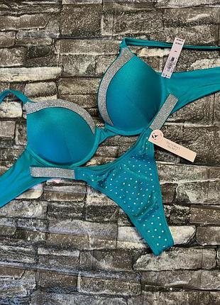 Купальник victoria’s secret зі стразами сваровскі 34б 75б пуш ап плавки стрінги хс с