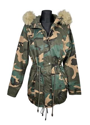 Винтажная парка в камуфляжный принт с мехом vintage 2000s y2k mcbling