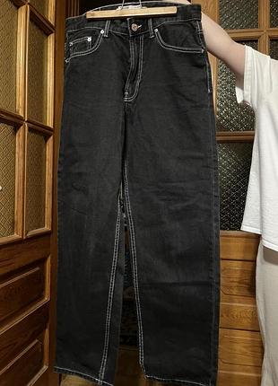 Джинси жіночі 90's vibes wide чорнi з bershka, розмір 38 (м),100% бавовна