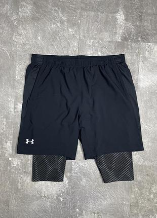 Шорти 2 в 1 under armour андер армор xl чоловічі спортивні компресійні для бігу тренувань фітнесу оригінал тайтси легінси з кишенями чорні